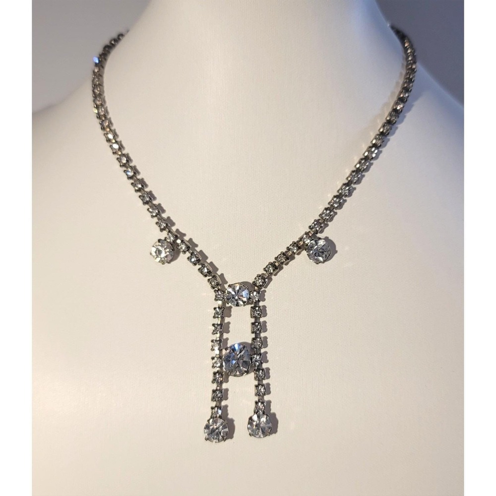 Vintage Wiesner Rhinestone Choker Necklace Silver Tone Crystal Glamour Formal‎